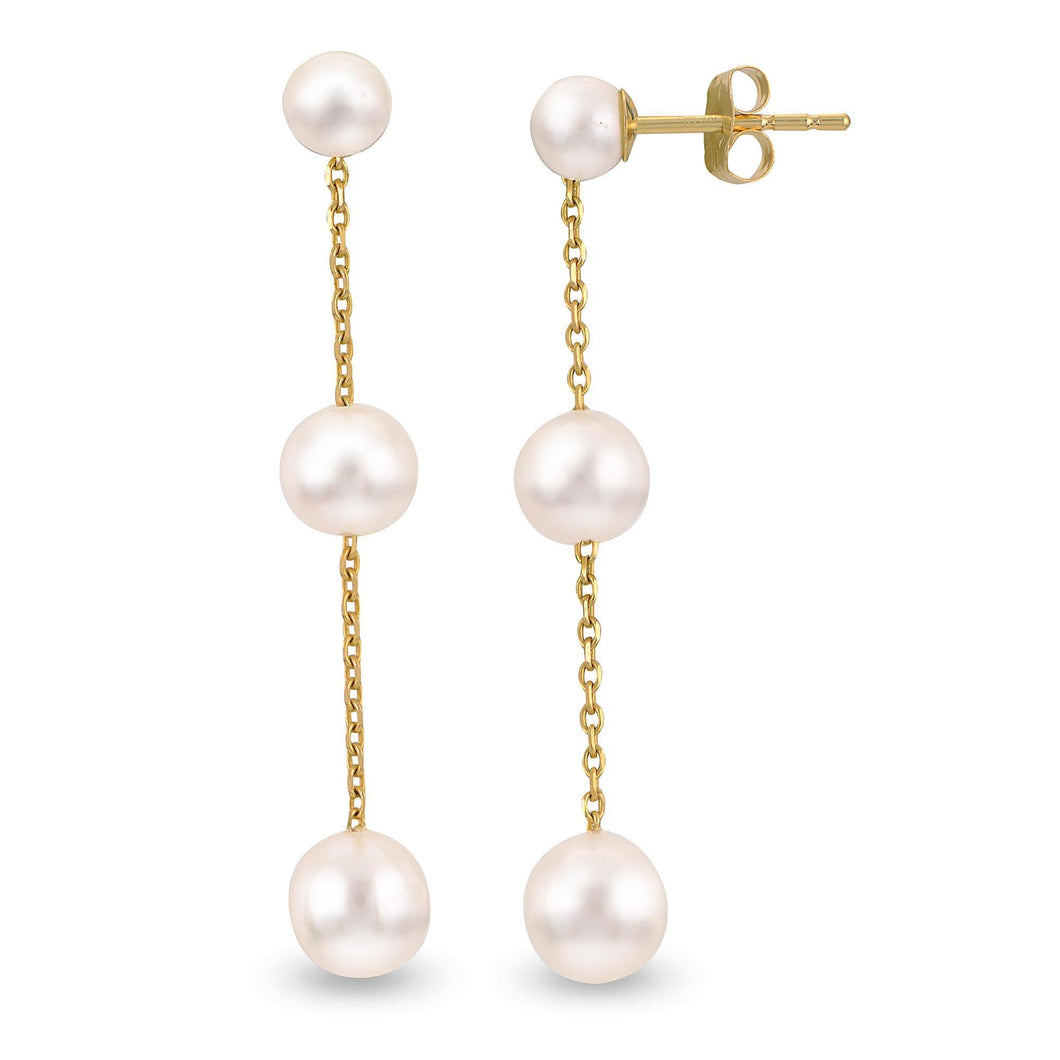 Triple Freshwater Cultured Pearl Drop Earrings, Yellow Gold