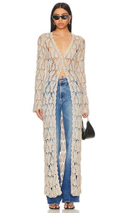 Tularosa Aver Crochet Maxi Cardigan in Beige - Tularosa Aver Crochet Maxi Cardigan en Beige - Tularosa Aver 米色钩编超长开衫 - Tularosa Aver Häkel-Maxi-Cardigan in Beige - Tularosa Aver 크로셰 맥시 가디건베이지색 - Maxi cardigan all'uncinetto Tularosa Aver in beige