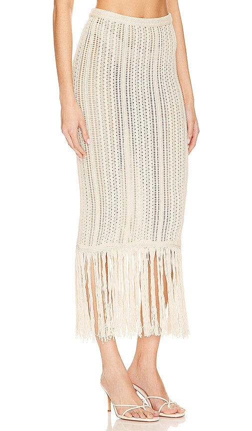 Tularosa Isola Fringe Knit Skirt in Ivory