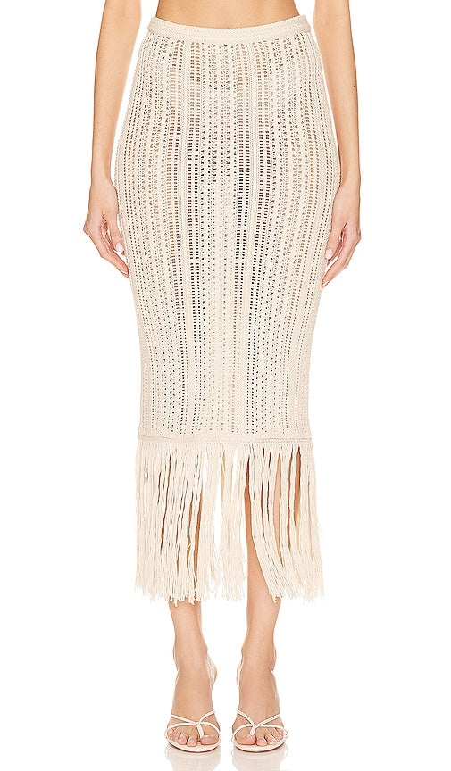 Tularosa Isola Fringe Knit Skirt in Ivory - Tularosa Isola Jupe en tricot à franges en ivoire - Tularosa Isola 象牙色流苏针织裙 - Tularosa Isola Fransenstrickrock in Elfenbein - Tularosa 이솔라 프린지 니트 스커트 - Gonna in maglia con frange Tularosa Isola in avorio