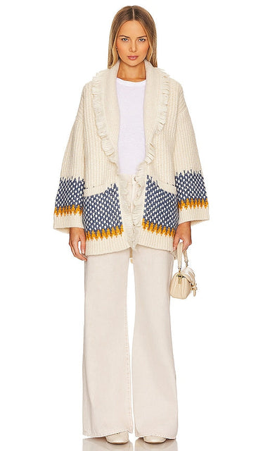 Tularosa Malena Chunky Fairisle Cardigan in Ivory - Tularosa Malena Chunky Fairisle Cardigan en ivoire - Tularosa Malena 象牙色 Fairisle 粗开衫 - Tularosa Malena Grobstrick-Cardigan mit Fairisle-Muster in Elfenbein - Tularosa Malena 청키 Fairisle 가디건 색상 - Cardigan Fairisle grosso di Tularosa Malena in avorio