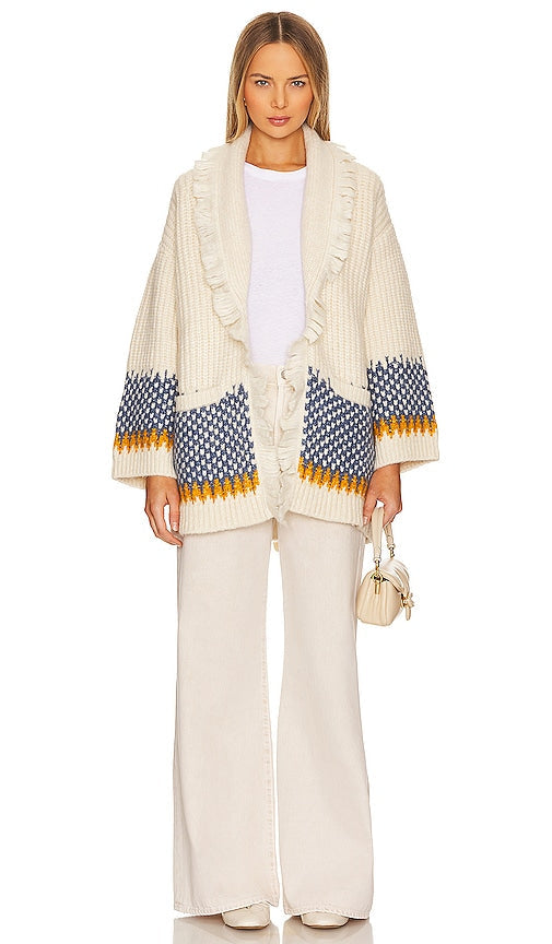 Tularosa Malena Chunky Fairisle Cardigan in Ivory - Tularosa Malena Chunky Fairisle Cardigan en ivoire - Tularosa Malena 象牙色 Fairisle 粗开衫 - Tularosa Malena Grobstrick-Cardigan mit Fairisle-Muster in Elfenbein - Tularosa Malena 청키 Fairisle 가디건 색상 - Cardigan Fairisle grosso di Tularosa Malena in avorio