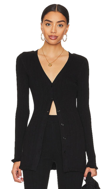 Tularosa Variegated Rib Cardi in Black - Cardi côtelé panaché Tularosa en noir - Tularosa 黑色杂色罗纹开衫 - Tularosa Variegated Rib Cardi in Schwarz - Tularosa 베리게이트 립 카디(블랙) - Cardi a coste variegate Tularosa in nero
