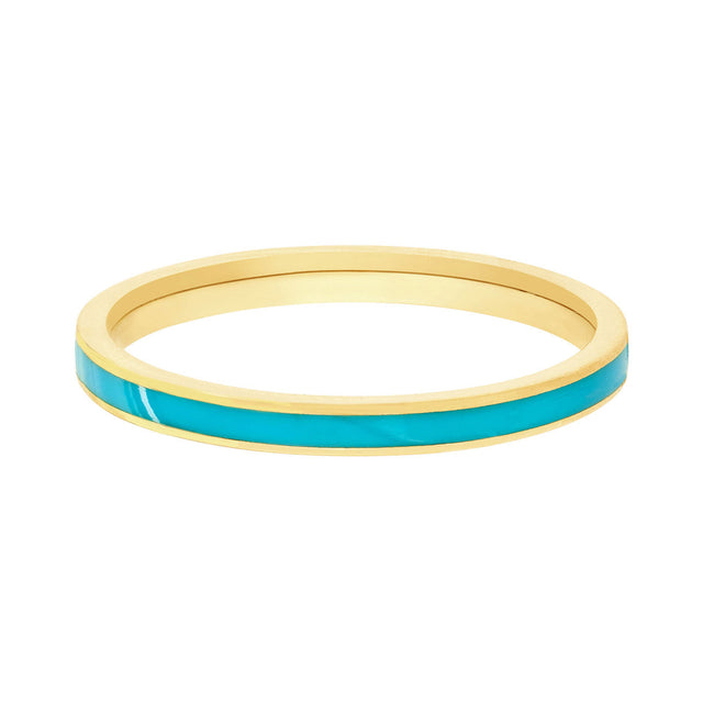 Turquoise Enamel Yellow Gold Stackable Ring - Size 6