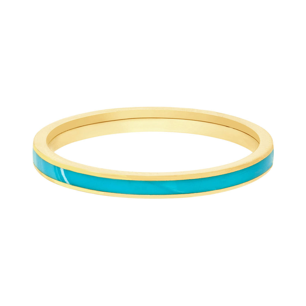 Turquoise Enamel Yellow Gold Stackable Ring - Size 6