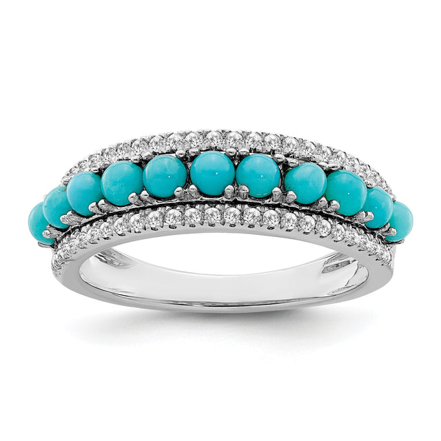 Turquoise and White Topaz White Gold Ring - Size 7