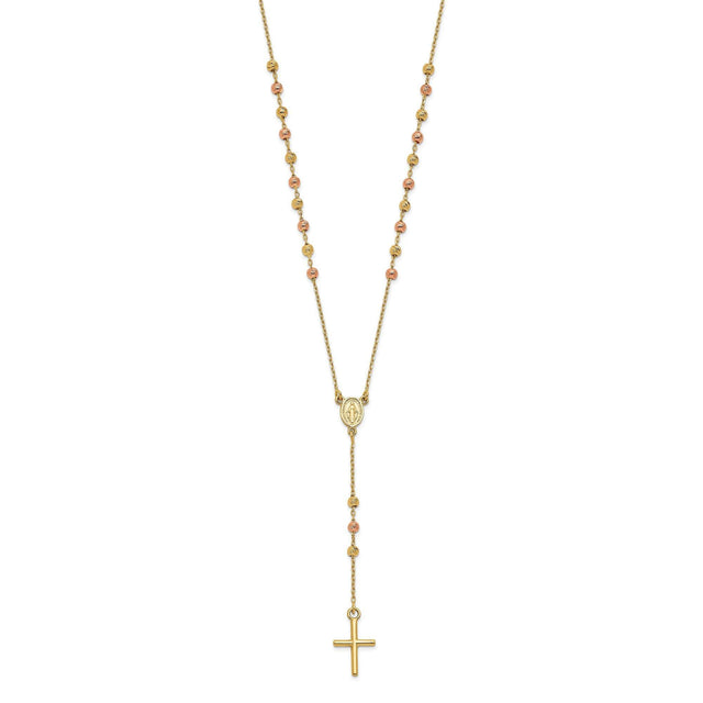 Two-Tone Cross and Oval Medallion Y-Drop Necklace | 7.9mm | 17.75 Inches