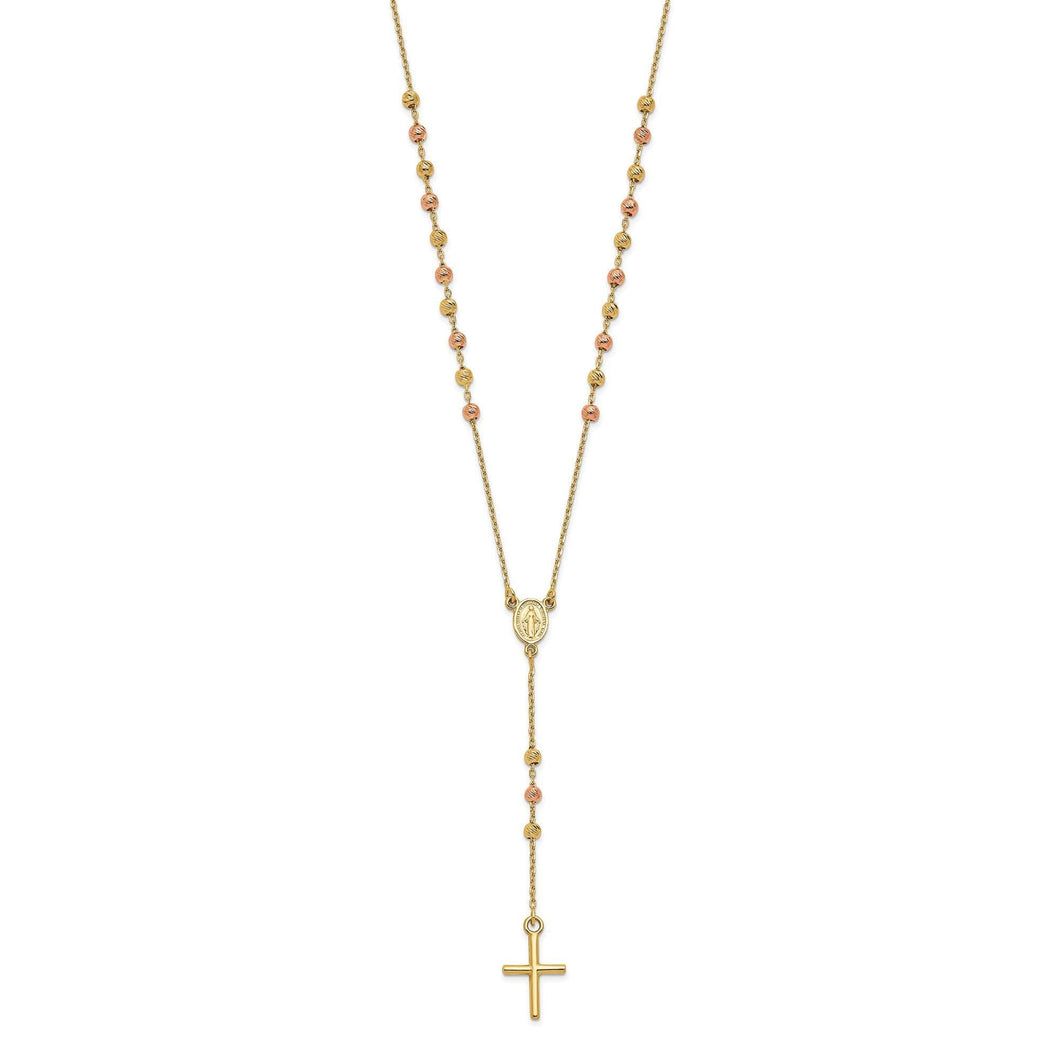 Two-Tone Cross and Oval Medallion Y-Drop Necklace | 7.9mm | 17.75 Inches