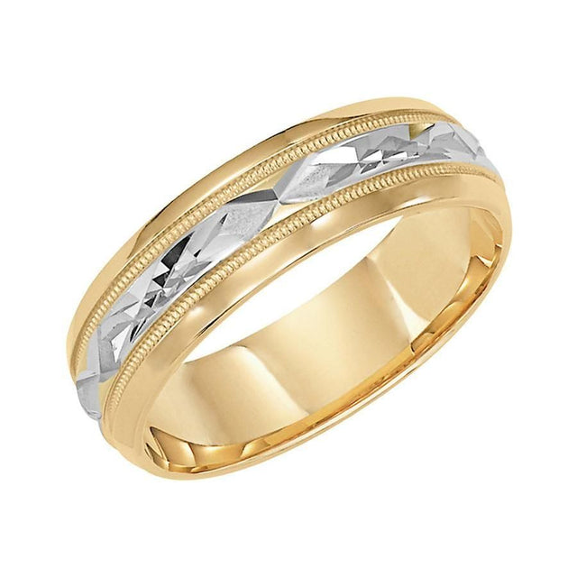 Two-Tone Diamond-Cut Milgrain Edge Comfort Fit Wedding Band | 7mm | Size 7