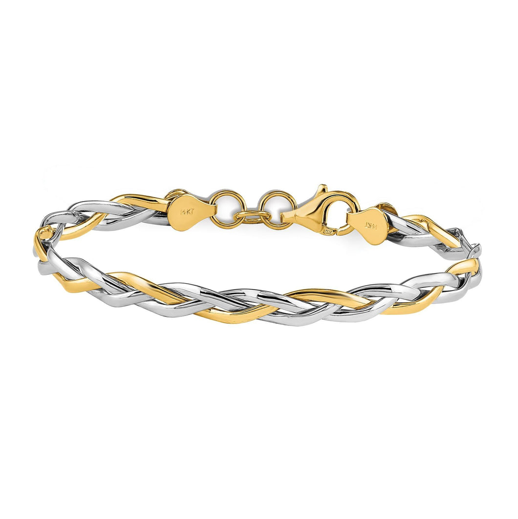 Two-Tone Gold Polished Twisted Fancy Bracelet | 5.5mm | 7.5 Inches