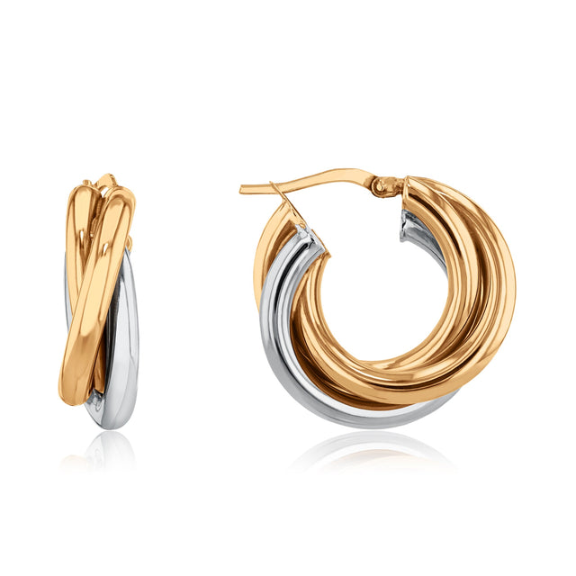 Two-Tone Gold Tube Torchon Bypass Hoop Earrings