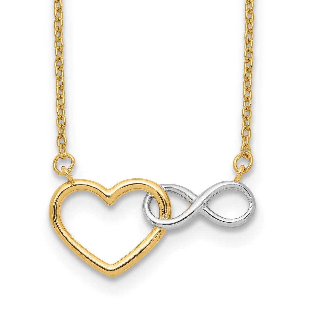 Two-Tone Heart with Infinity Symbol Pendant Necklace | 17 Inches