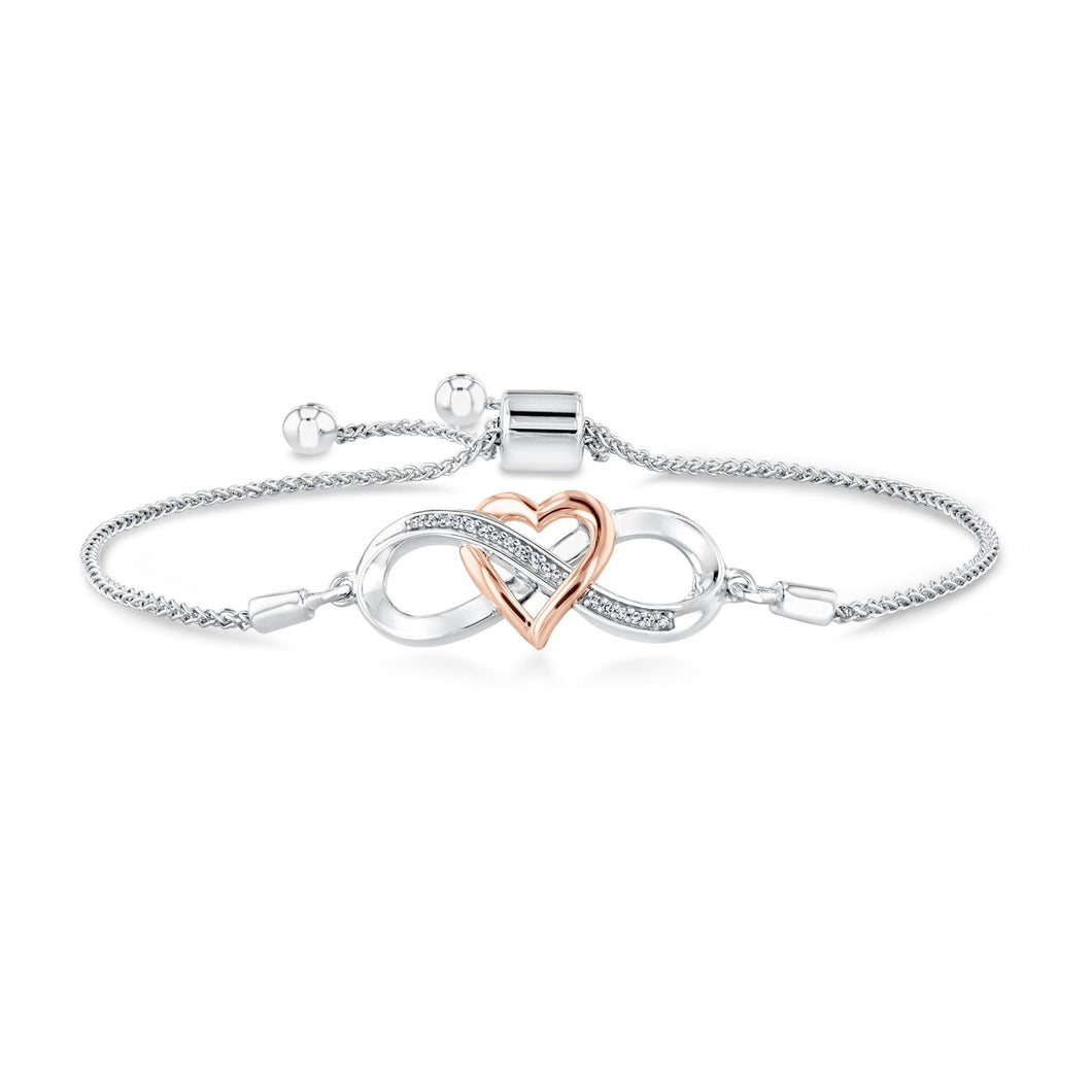 Two-Tone Interlocking Heart Infinity Bolo Bracelet 1/20ctw