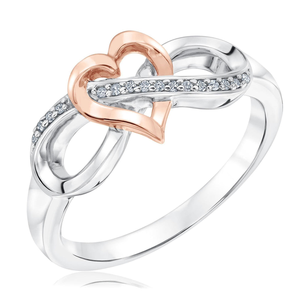 Two-Tone Interlocking Heart Infinity Ring 1/15ctw