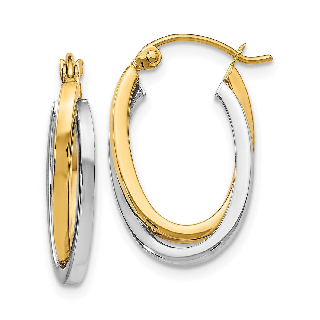 Two-Tone Polished Oval Twist Hoop Earrings | 6x20mm