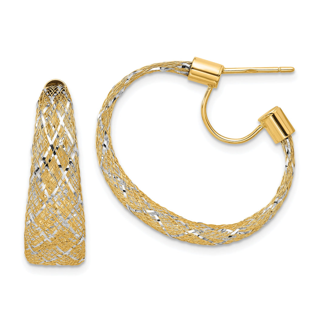 Two-Tone Yellow and White Gold Woven Mesh Hoop Earrings
