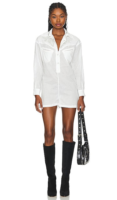 Understated Leather West Of Boho Romper in White