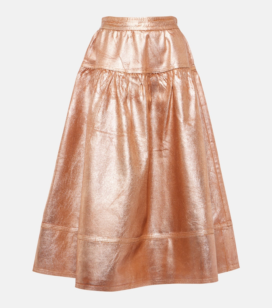 Ulla Johnson Astrid foiled denim midi skirt - Ulla Johnson Astrid 亮面牛仔中长裙