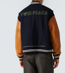 Undercover x Twin Peaks√Ç¬Æ leather-trimmed varsity jacket