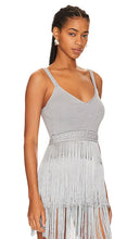 Understated Leather Satine Knitted Fringe Top in Metallic Silver