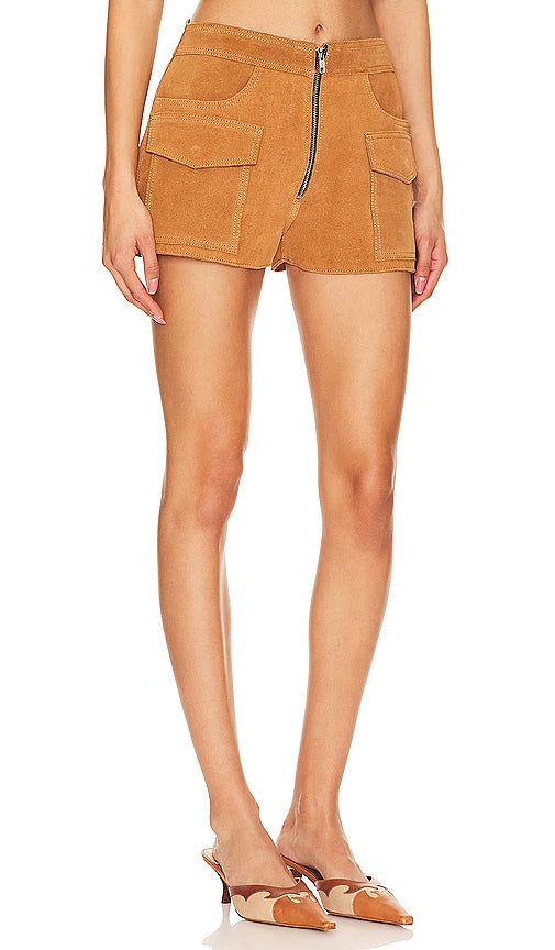 Understated Leather Sugar Suede Shorts in Tan