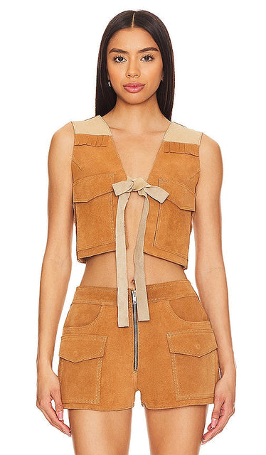 Understated Leather Sugar Suede Vest in Tan