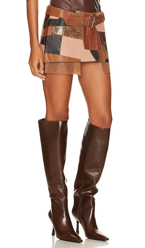 Understated Leather Vixen Skirt in Tan