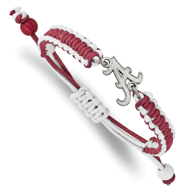 University of Alabama Sterling Silver Red and White Cord Bolo Bracelet