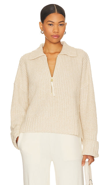 Varley Elia Half Zip Knit Pullover in Neutral - Varley - Elia - Pull en tricot à demi-fermeture éclair - Neutre - Varley Elia 中性色半拉链针织套头衫 - Varley Elia Strickpullover mit halbem Reißverschluss in Neutral - Varley Elia 하프 지퍼 니트 풀오버 - Pullover Varley Elia in maglia con mezza zip in colore neutro