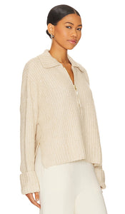 Varley Elia Half Zip Knit Pullover in Neutral