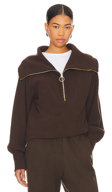 Varley Vine Half Zip Pullover in Chocolate - Varley Vine Pull demi-zippé en chocolat - Varley Vine 巧克力色半拉链套头衫 - Varley Vine Pullover mit halbem Reißverschluss in Schokolade - Varley Vine 하프 지퍼 풀오버 ​​초콜릿 색상 - Pullover con mezza zip Varley Vine color cioccolato