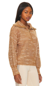 Varley Ridley Dalmation Half Zip Sweater in Tan