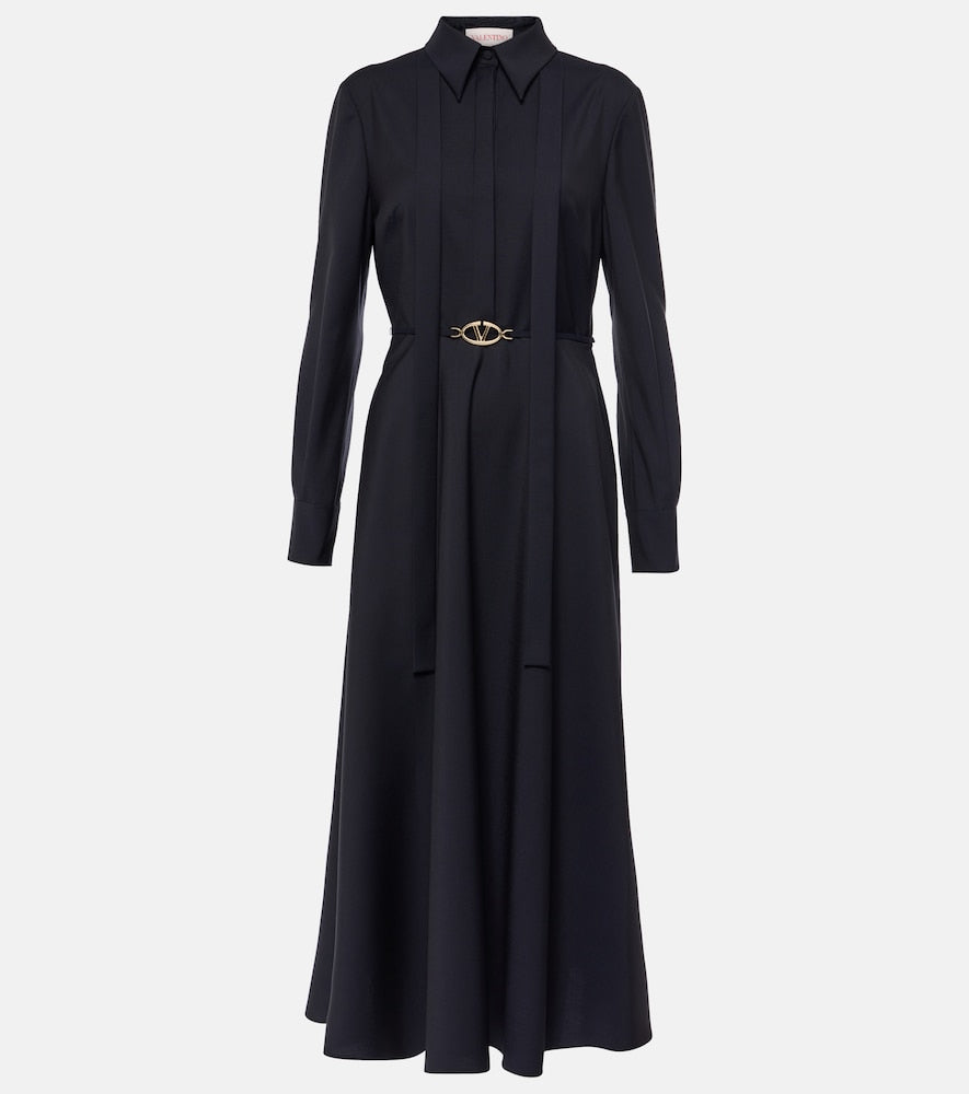 Valentino Belted logo wool-blend midi dress. Valentino 系带 logo 羊毛混纺中长连衣裙