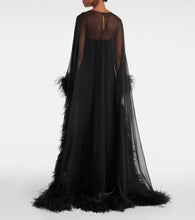 Valentino Caped feather-trimmed silk gown