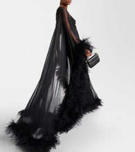 Valentino Caped feather-trimmed silk gown