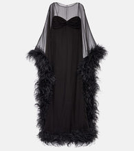 Valentino Caped feather-trimmed silk gown