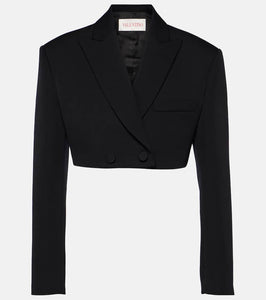 Valentino Cropped wool grisaille blazer