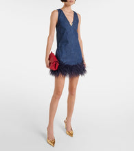 Valentino Feather-trimmed denim minidress
