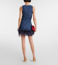 Valentino Feather-trimmed denim minidress