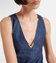 Valentino Feather-trimmed denim minidress
