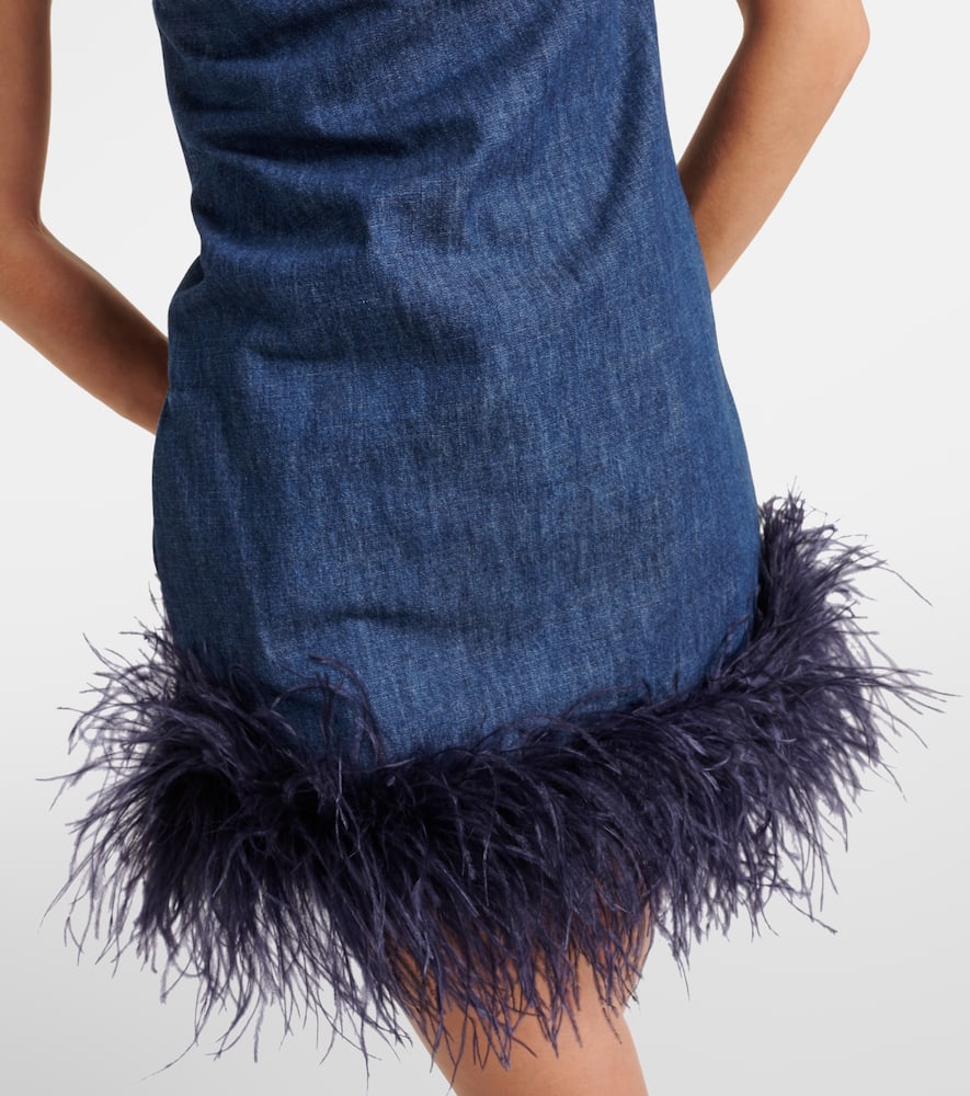 Valentino Feather-trimmed denim minidress
