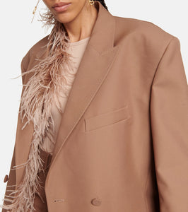 Valentino Feather-trimmed double-breasted blazer