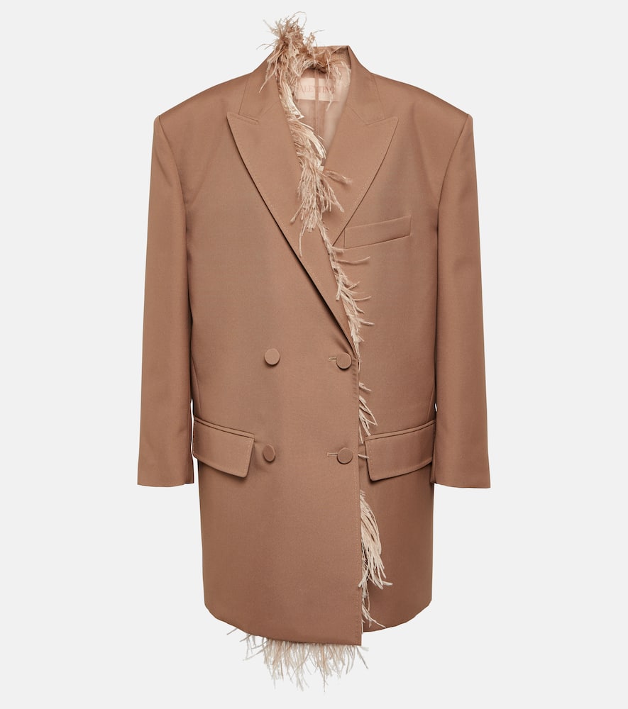 Valentino Feather-trimmed double-breasted blazer