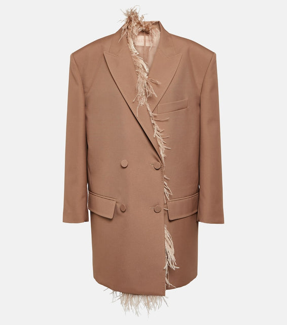 Valentino Feather-trimmed double-breasted blazer