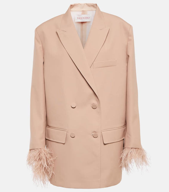 Valentino Feather-trimmed double-breasted blazer