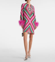 Valentino Feather-trimmed silk  de chine minidress
