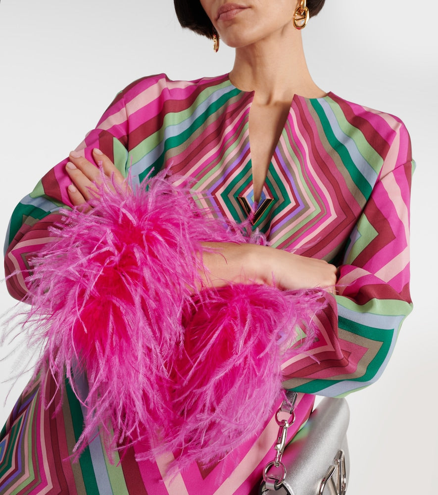 Valentino Feather-trimmed silk  de chine minidress
