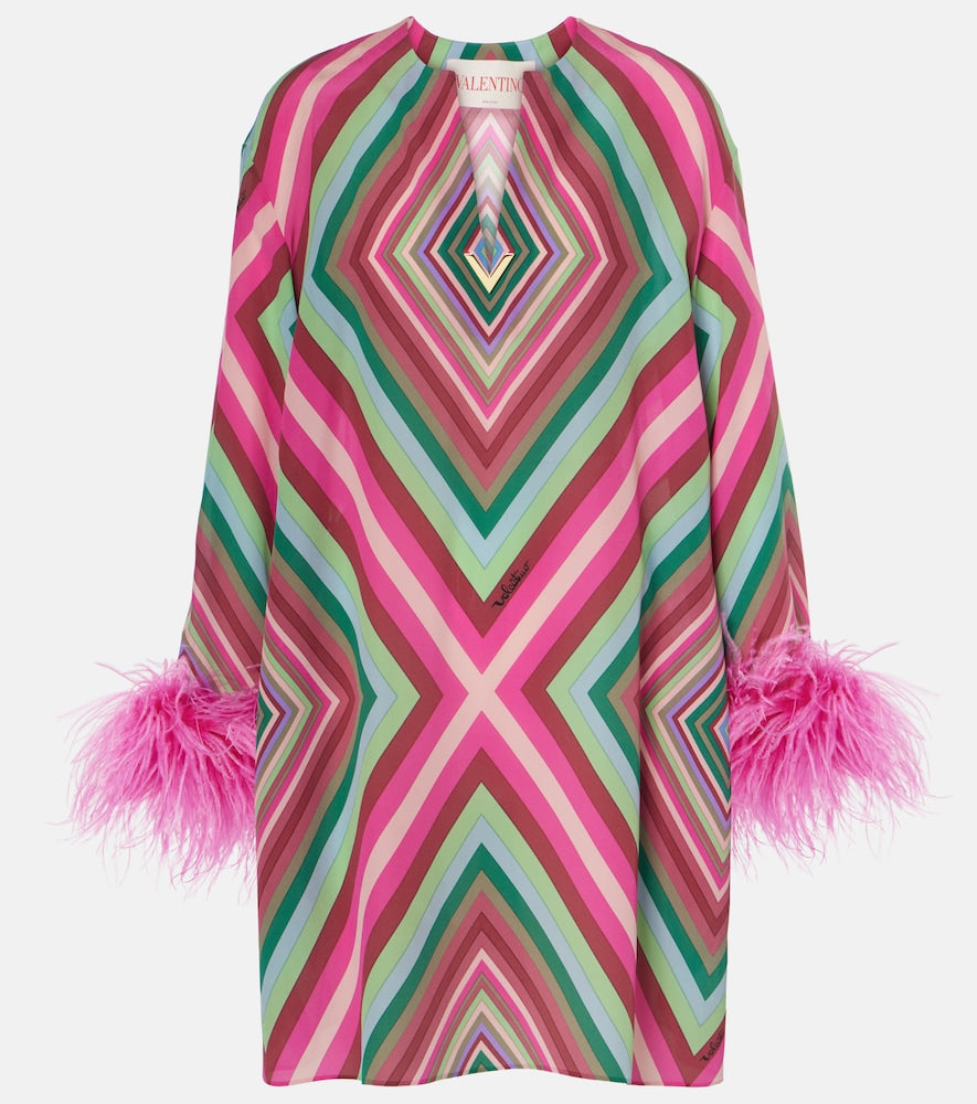 Valentino Feather-trimmed silk  de chine minidress. Valentino 羽毛饰边真丝绉绸迷你连衣裙