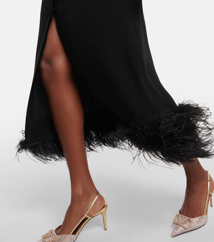 Valentino Feather-trimmed silk midi dress