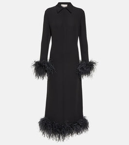 Valentino Feather-trimmed silk midi dress